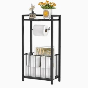 Black Metal Toilet Paper Holder with Storage Shelf – Modern Bathroom Organizer | Home Essentials Kenya