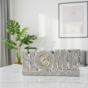 Glitter “HOME” Tabletop Clock Decor – Silver Luxe Desk Clock | Home Decor Kenya
