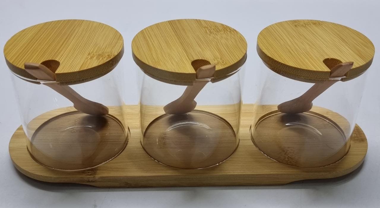 3-in-1 Glass Sugar Set with Bamboo Stand – Condiment Jars with Lids & Spoons | Kitchen Organization Kenya - Image 3