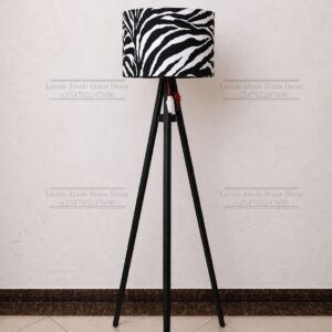 Black & White Zebra Tripod Floor Lamp – Wooden Stand with Fabric Shade | Modern Lighting Kenya