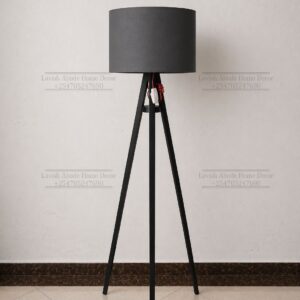 Dark Grey Tripod Floor Lamp – Wooden Stand with Fabric Shade | Modern Lighting Kenya