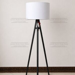 White Tripod Floor Lamp – Wooden Stand with Fabric Shade | Modern Lighting Kenya
