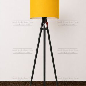 Yellow Tripod Floor Lamp – Wooden Stand with Fabric Shade | Modern Lighting Kenya
