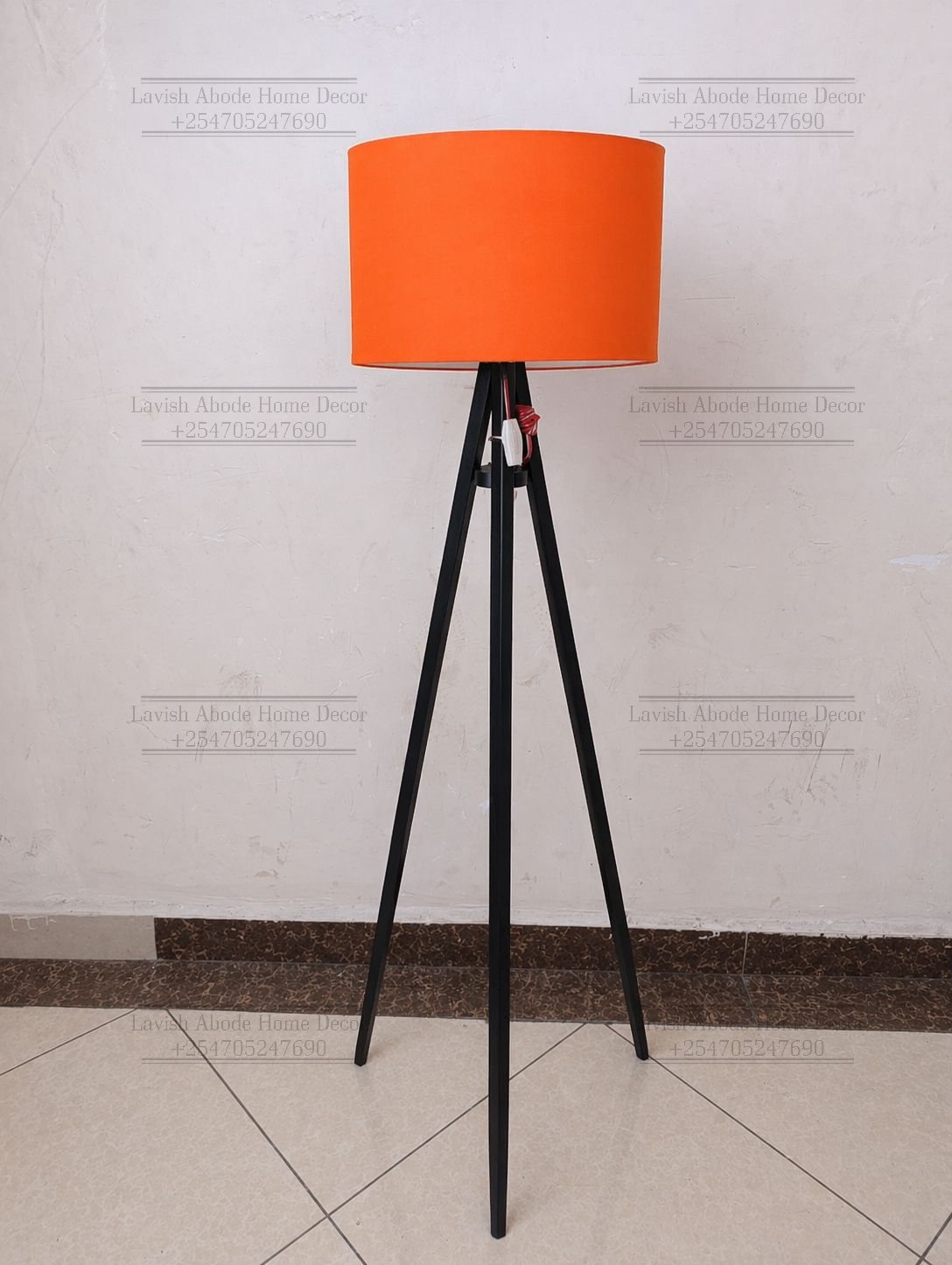 Orange Tripod Floor Lamp 160cm – Wooden Stand with Fabric Shade | Modern Lighting Kenya