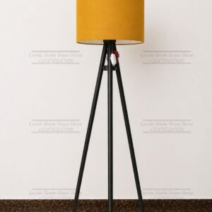 Mustard Yellow Tripod Floor Lamp 160cm – Wooden Stand with Fabric Shade | Modern Lighting Kenya
