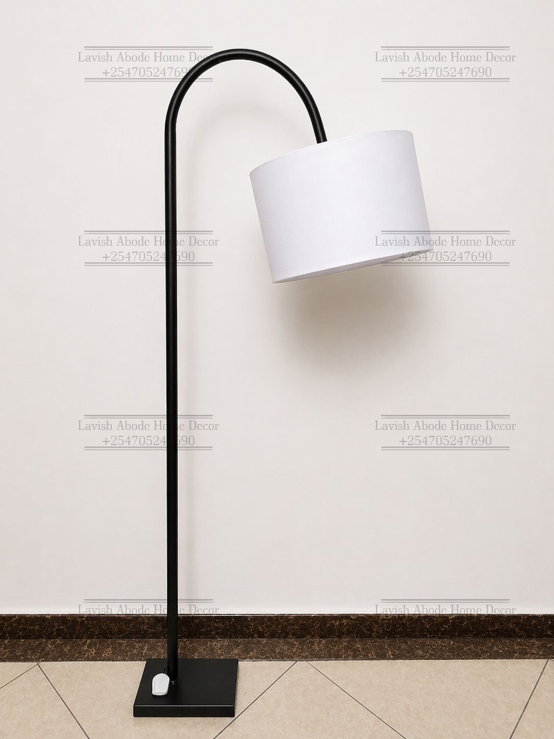 White Curved Floor Lamp – Metallic Stand Minimalist Standing Lamp | Decorative Lighting Kenya