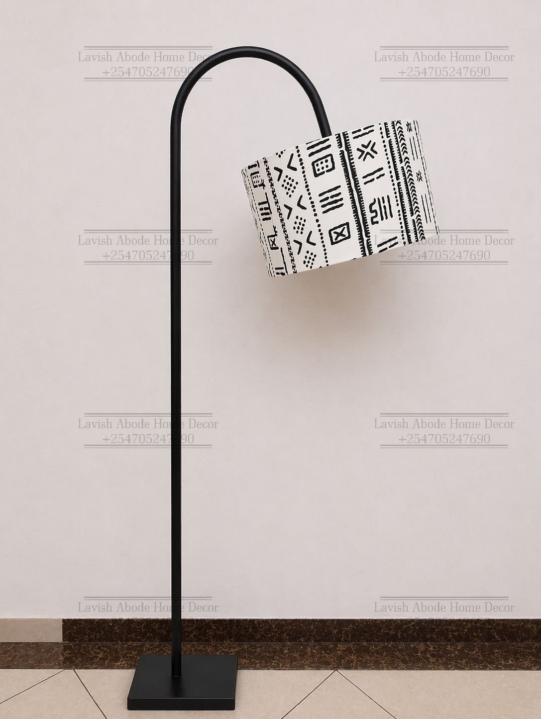 White Ankara Curved Floor Lamp – Metallic Stand Minimalist Standing Lamp | Decorative Lighting Kenya