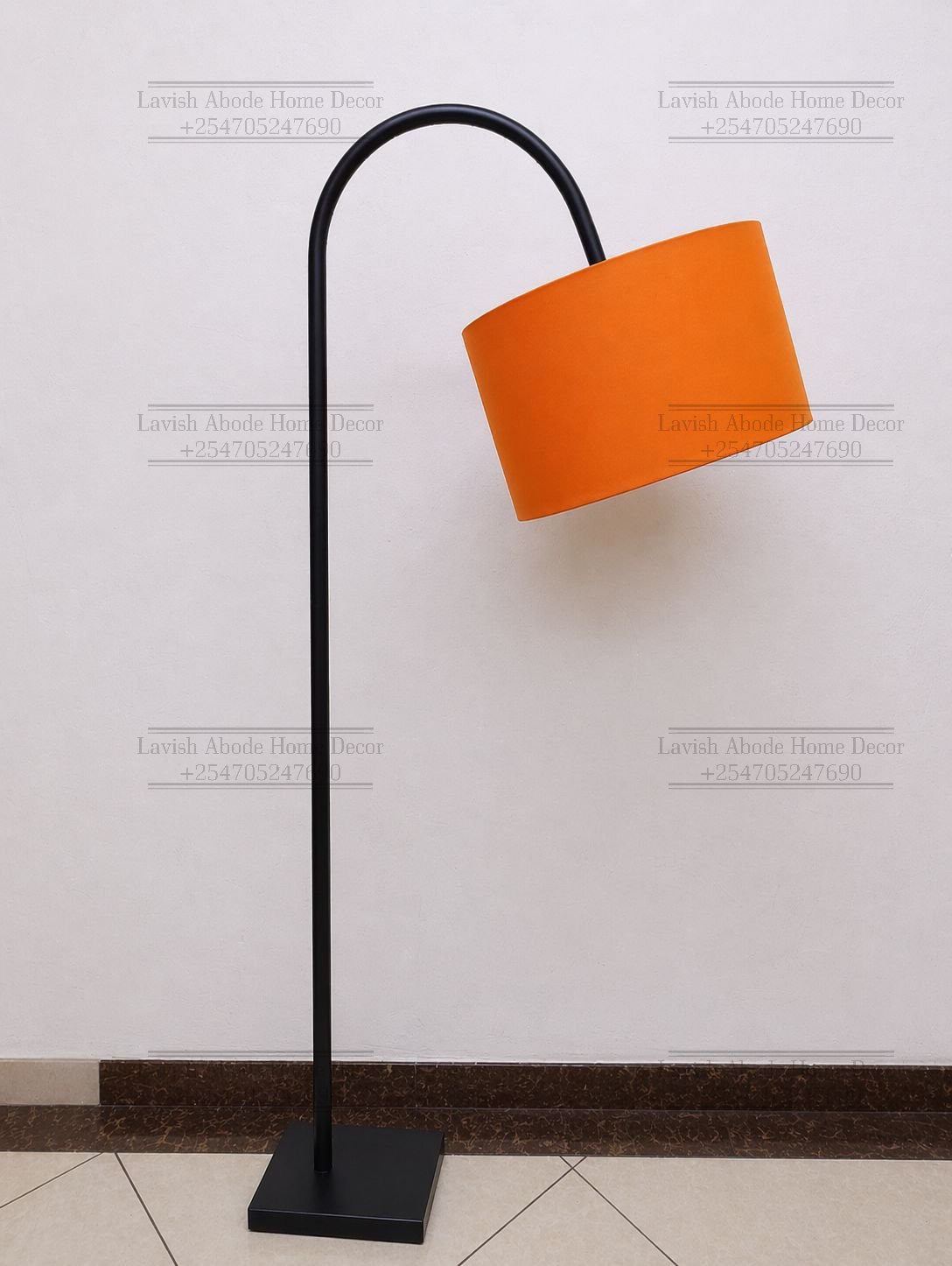Orange Curved Floor Lamp – Metallic Stand Minimalist Standing Lamp | Decorative Lighting Kenya