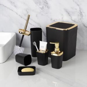 6-Piece Black Bathroom Organizer Set with Gold Details – Modern Bathroom Accessories | Home Essentials Kenya
