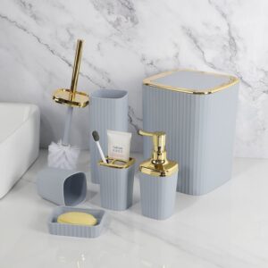 6-Piece Grey Bathroom Organizer Set with Gold Details – Modern Bathroom Accessories | Home Essentials Kenya