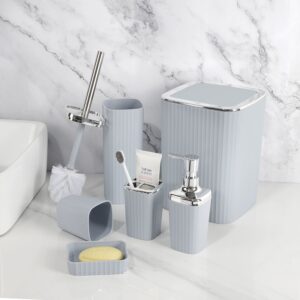 6-Piece Grey Bathroom Organizer Set with Silver Details – Modern Bathroom Accessories | Home Essentials Kenya