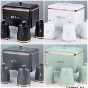 4-Piece Bread Bin & Canister Set with Rose Gold Accents – Modern Kitchen Storage Set | Home Essentials Kenya