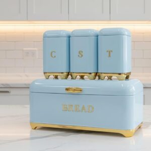 Nordic Bread Bin & 3 Canister Set Light Blue with Gold Touch – Modern Kitchen Storage Set | Home Essentials Kenya