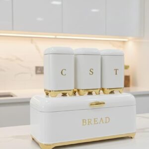 Nordic Bread Bin & 3 Canister Set White with Gold Touch – Modern Kitchen Storage Set | Home Essentials Kenya