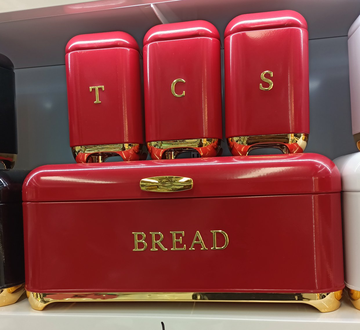 Nordic Bread Bin & 3 Canister Set Red with Gold Touch – Modern Kitchen Storage Set | Home Essentials Kenya - Image 2