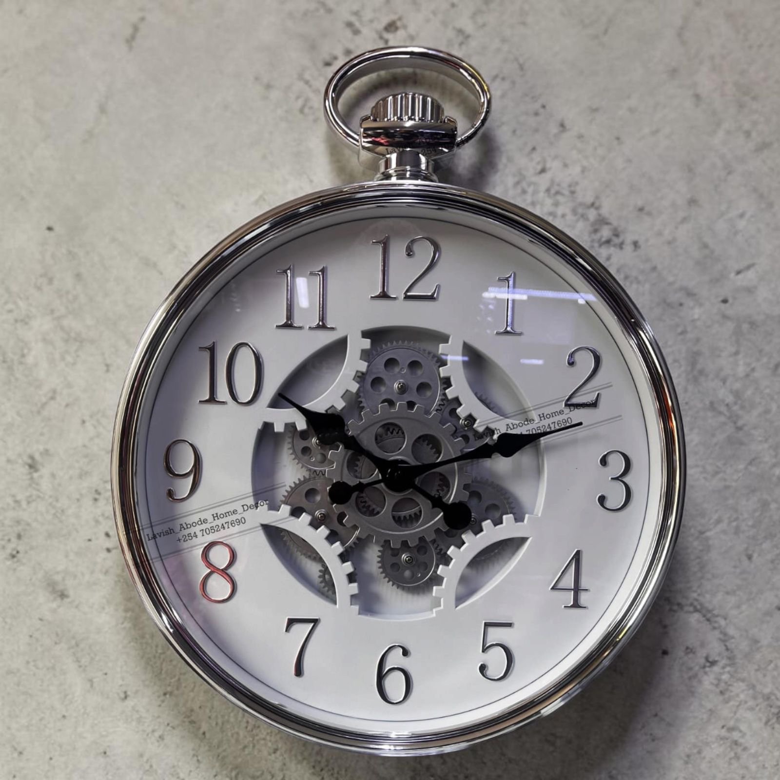 Decorative Wall Clock with Moving Gears Silver Color – Luxury Modern Statement Clock | Home Decor Kenya