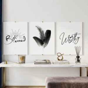 Set of 3 A3 Decorative Wall Art – “Blessed & Worthy” Prints | Modern Wall Decor Kenya