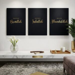 Set of 3 A3 Islamic Wall Art – “Bismillah, Inshallah, Alhamdulillah” Prints | Modern Wall Decor Kenya
