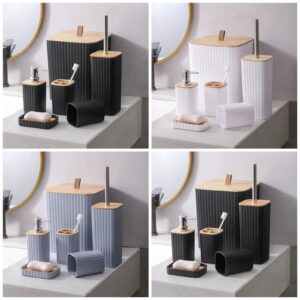 6-Piece Luxury Bathroom Accessories Set with Bamboo Lid – Eco-Friendly Organizer | Home Essentials Kenya