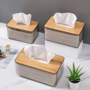 Nordic Minimalist Tissue Box Holder with Bamboo Lid – Transparent Serviette Organizer | Home Decor Kenya
