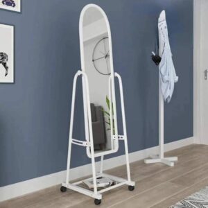 White Full-Length Standing Mirror with Wheels – Adjustable Dressing Mirror | Modern Home Decor Kenya