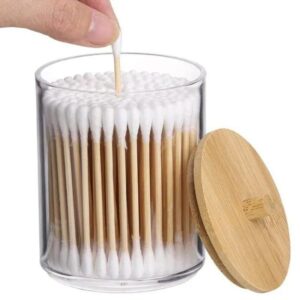 Acrylic Q-Tip Storage Jar with Bamboo Lid – Cotton Buds Organizer | Bathroom Accessories Kenya