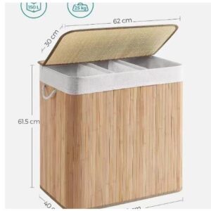 3-Grid Foldable Bamboo Laundry Basket – Large Capacity Clothes Organizer | Home Storage Kenya