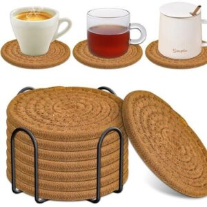 8PCS Cotton Woven Drink Coasters with Metal Holder – Absorbent Table Coaster Set | Dining Decor Kenya