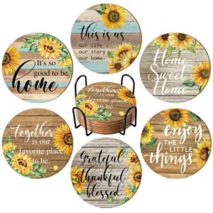 6PCS Rustic Wooden Drink Coasters with Metal Holder – Natural Table Coaster Set | Home Decor Kenya