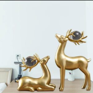 2PCS Nordic Golden Deer Resin Ornaments with Crystal Ball – Luxury Home Decor Set | Modern Decor Kenya