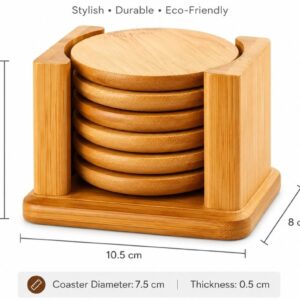 Elegant Bamboo Coaster Set with Holder – Eco-Friendly Drink Coasters | Table Decor Kenya