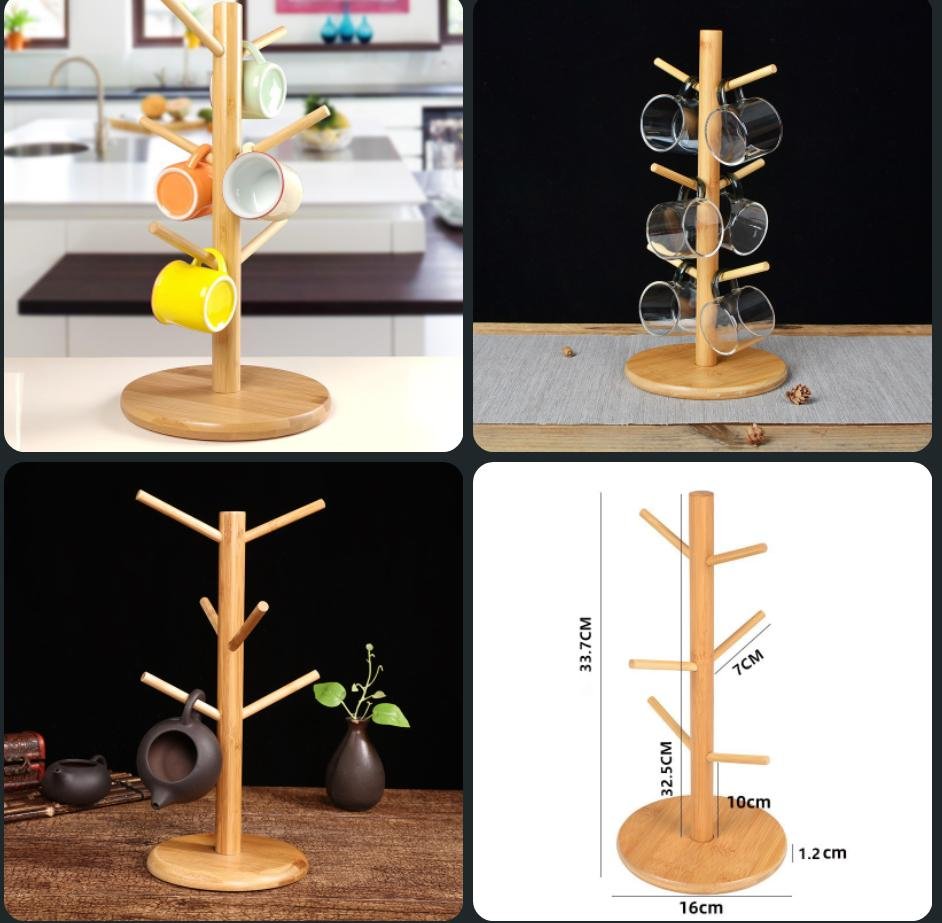 Creative Bamboo Cup Holder Stand – 6-Claw Mug Storage & Drying Rack | Kitchen Organization Kenya