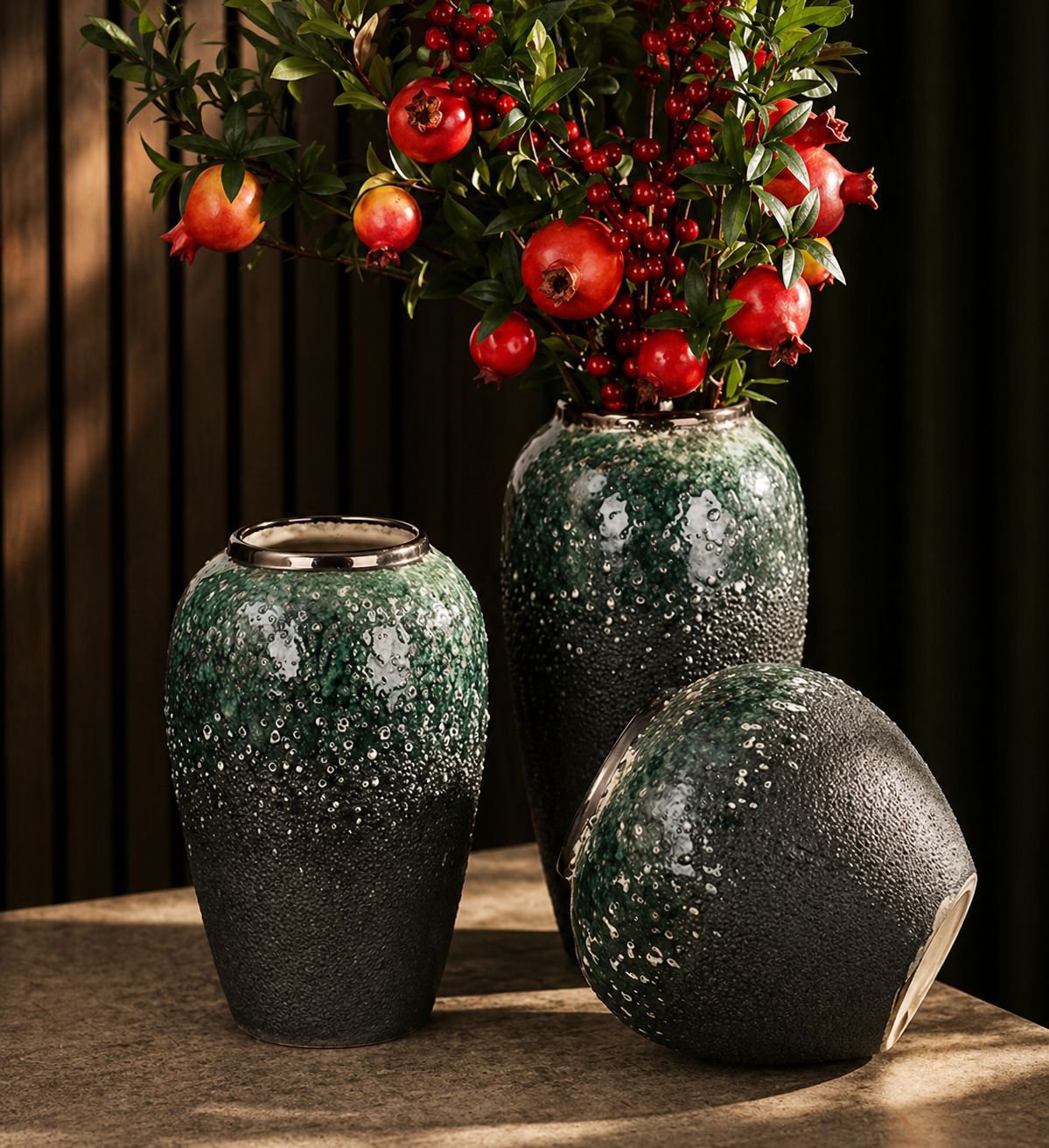 Dark Green & Gold Accent Vases – Luxury Decorative Vase Collection | Modern Home Decor Kenya