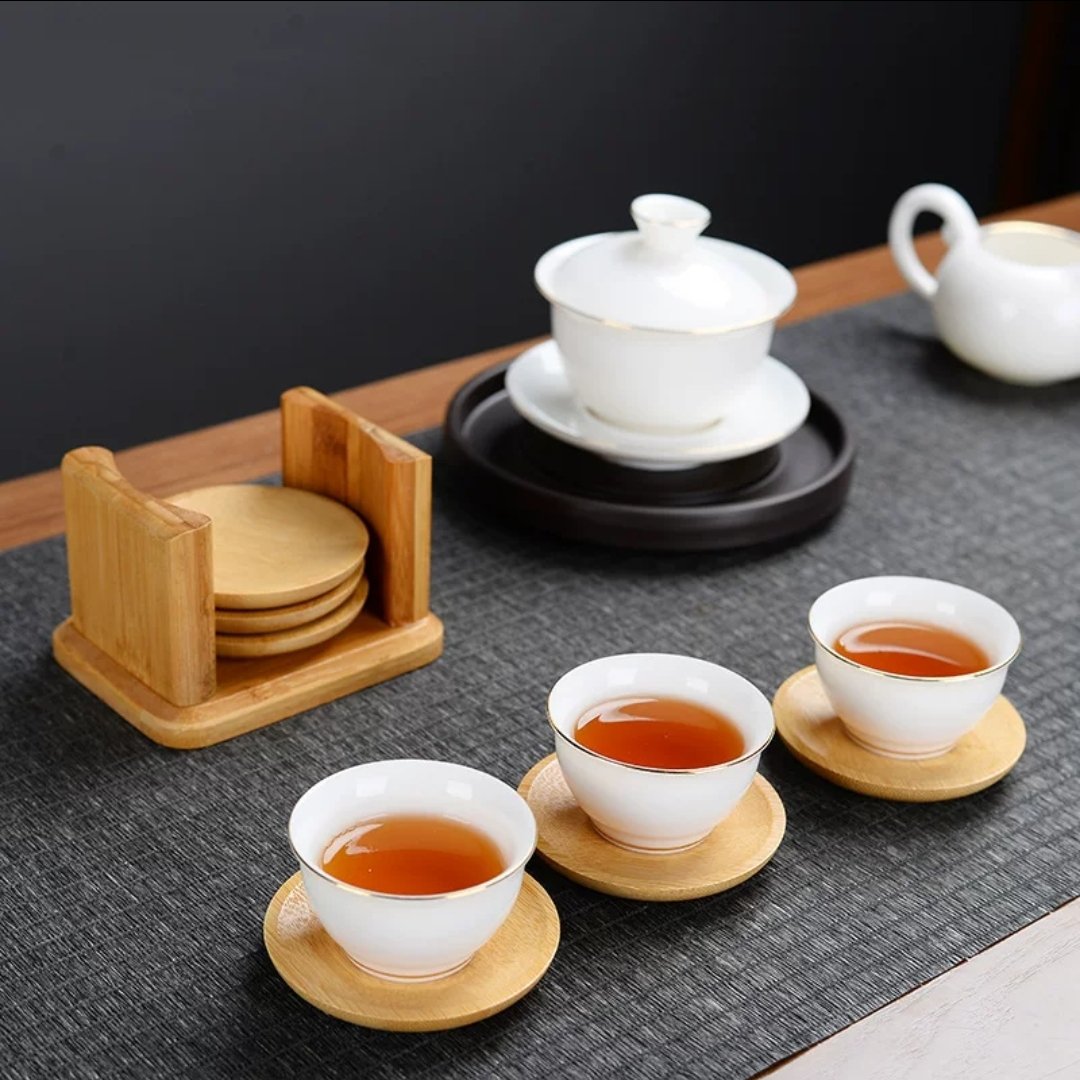 Elegant Bamboo Coaster Set with Holder – Eco-Friendly Drink Coasters | Table Decor Kenya