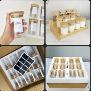 12PCS Round Glass Spice Jars Set with Bamboo Lids – Kitchen Storage Containers | Kitchen Organization Kenya