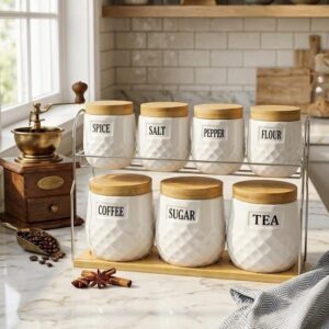Luxury 8PCS Ceramic Canister Set with Bamboo Lids & Tray – Kitchen Storage Containers | Kitchen Organization Kenya