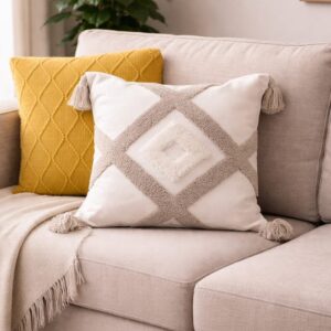 Scandinavian Boho Throw Pillow Cover with Tassels – Decorative Cushion Cover | Home Decor Kenya