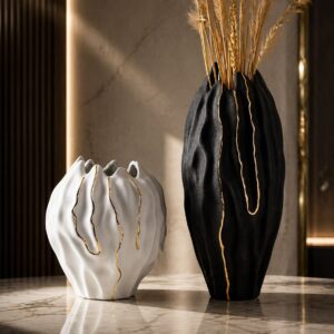 Gold & Black Tall Vase Set – 2PCS Luxury Decorative Floor Vases | Home Decor Kenya