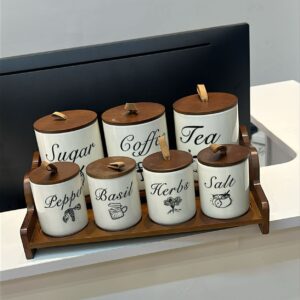 Luxury 8PCS Ceramic Canister Set with Tray – Airtight Kitchen Storage Jars | Modern Kitchen Decor Kenya