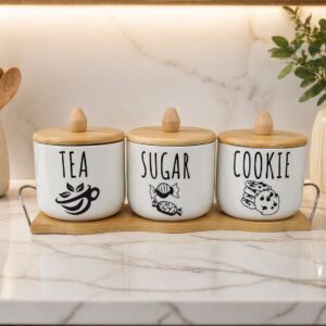 4PCS Canister Set with Tray – Airtight Kitchen Storage Jars with Wooden Lids | Modern Kitchen Decor Kenya