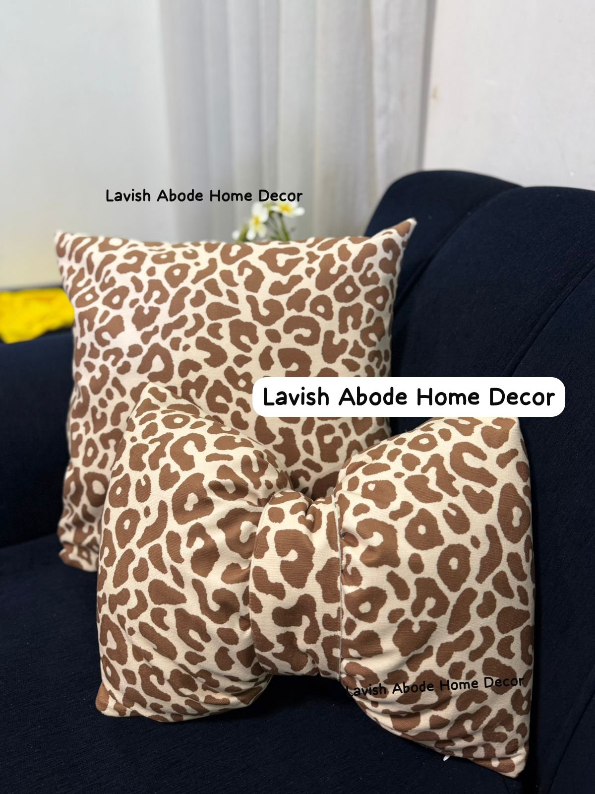 Animal Print Throw Pillow Set (Dark Brown)– Square Pillow & Bow Tie Cushion with Removable Covers | Luxury Home Decor Kenya
