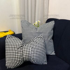Houndstooth Black & White Throw Pillow Set – Square & Bow Tie Cushions with Removable Covers | Luxury Home Decor Kenya