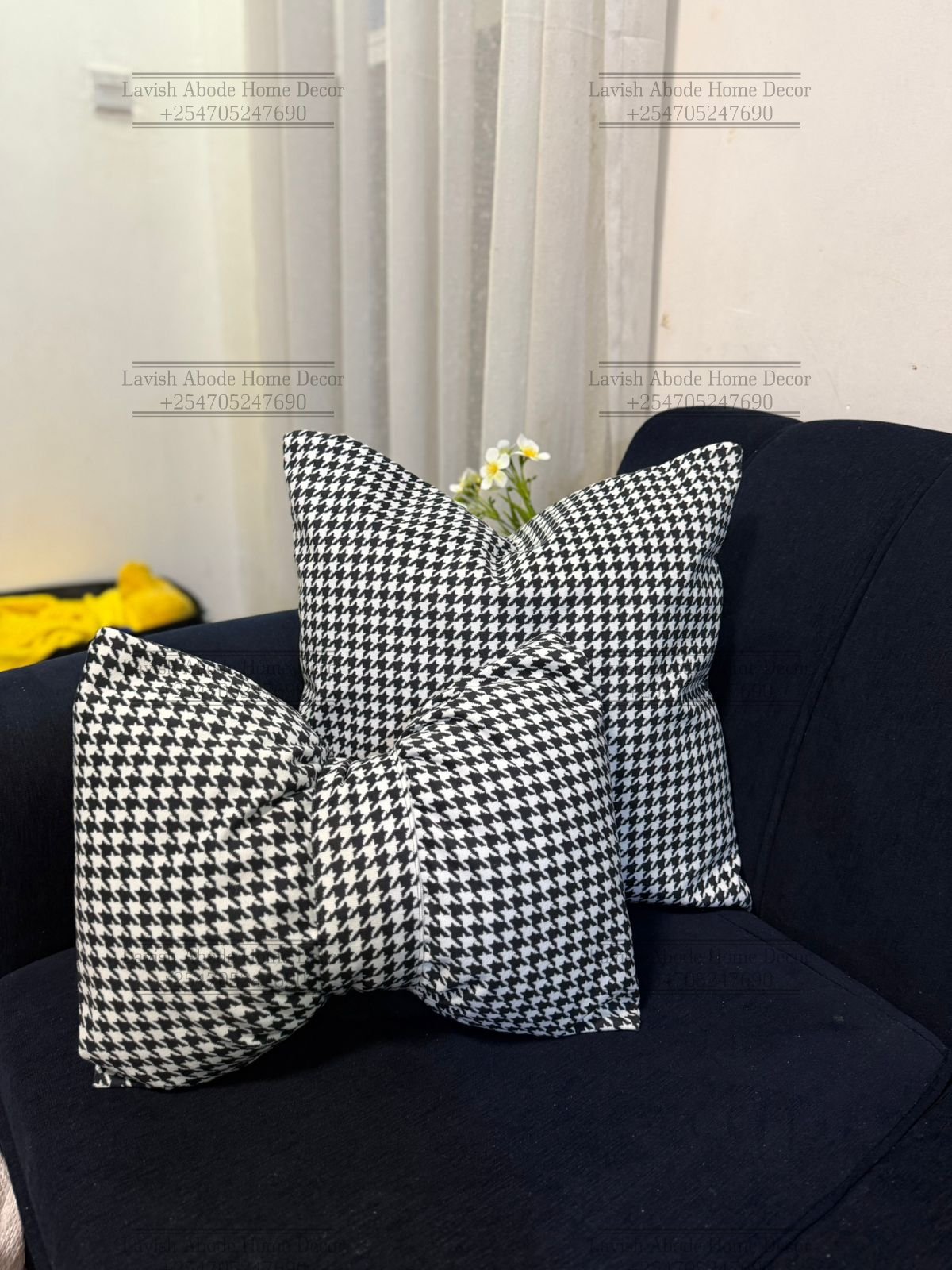 Houndstooth Black & White Throw Pillow Set – Square & Bow Tie Cushions with Removable Covers | Luxury Home Decor Kenya