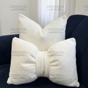 White Soft Bouclé Throw Pillow Set – Square & Bow Tie Cushions with Removable Covers | Luxury Home Decor Kenya