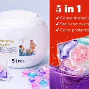 5-in-1 Laundry Pods + Fragrance Laundry Beads Combo Set (51pcs) – Powerful Stain Removal & Long-Lasting Freshness
