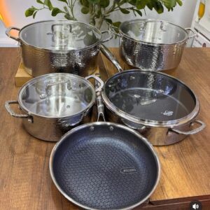 UAKEEN Germany 9PCS Triply Stainless Steel Cookware Set – Premium Hammered Non-Stick Pots & Pans | Luxury Cookware Kenya