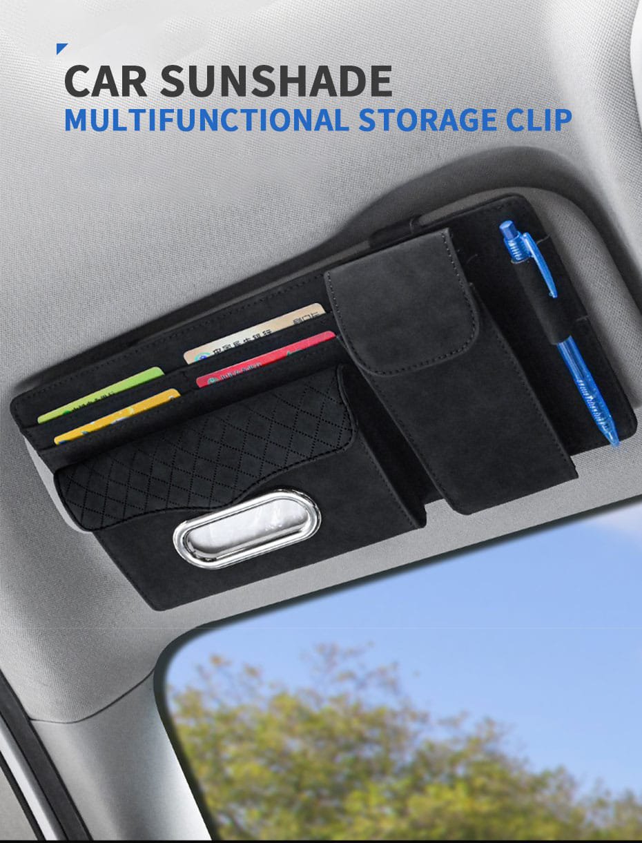 Multifunctional Car Sun Visor Organizer – PU Leather Storage Bag with Tissue Holder, Card & Document Slots | Car Accessories Kenya