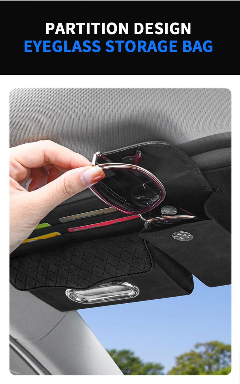 Multifunctional Car Sun Visor Organizer – PU Leather Storage Bag with Tissue Holder, Card & Document Slots | Car Accessories Kenya - Image 2