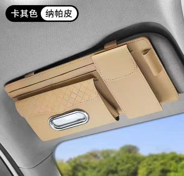Multifunctional Car Sun Visor Organizer – PU Leather Storage Bag with Tissue Holder, Card & Document Slots | Car Accessories Kenya - Image 4