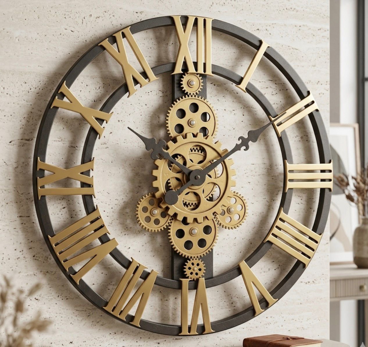 4 Gear Roman Vintage Wall Clock – Industrial Gear Design Antique Gold 40cm Wall Clock | Luxury Home Décor Kenya